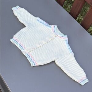 12/18m VTG 1970/80s handknit baby cardigan with pastel-colored trim
